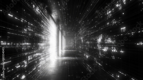 Fototapeta Naklejka Na Ścianę i Meble -  Digital data flowing through abstract virtual tunnel