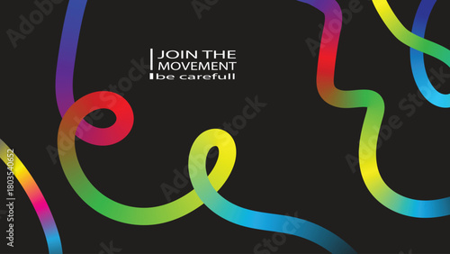 Colorful rainbow ribbon curves on a black backdrop forming a bold, modern abstract pattern ideal for creative ads, promotional visuals, and artistic digital layouts.