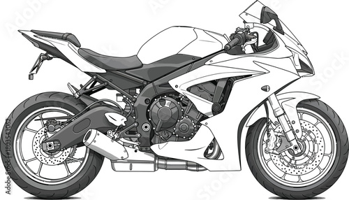 White sportbike illustration, detailed motorcycle drawing on a plain background