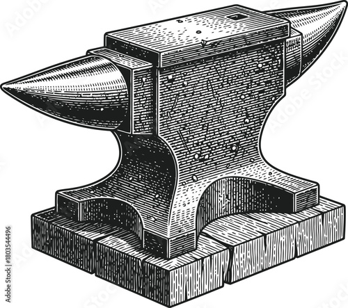 Dark silhouette of a blacksmiths anvil tool for metalworking isolated on black background