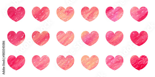手描きのハートのベクターイラストセット　可愛いピンク色のテクスチャ素材