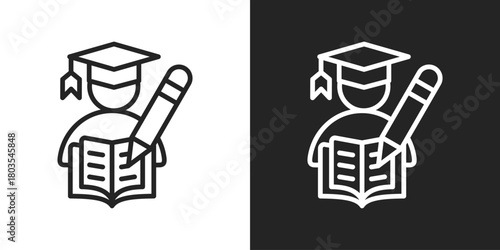 Student Icon In Black And White Outline Style