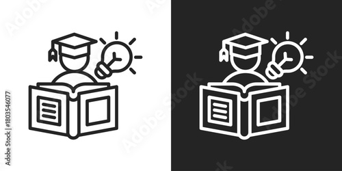 Learning Icon In Black And White Outline Style