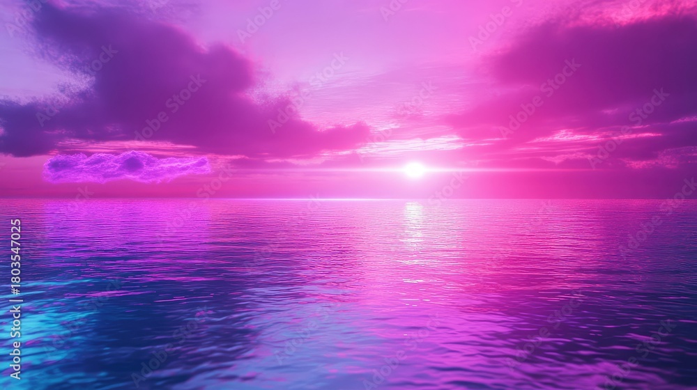 Obraz premium Vibrant purple pink ocean sunset glowing peaceful