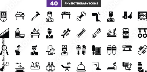 Physiotherapy and Rehabilitation Icons Set, Physical Therapy and Medical Wellness Vector Collection