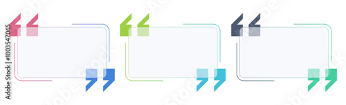 set of glass infographic design template quote boxes with colorful marks on white background