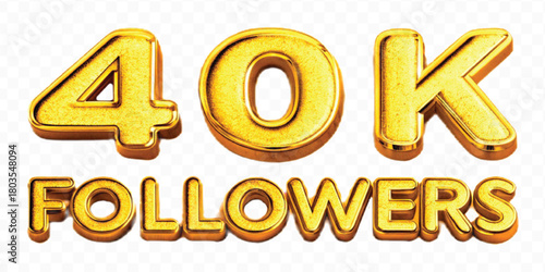 abstract 3d 40K FOLLOWERS typography mad by different color style isolated on transparent background