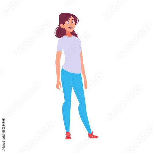 Young woman customer service associate standing relaxed