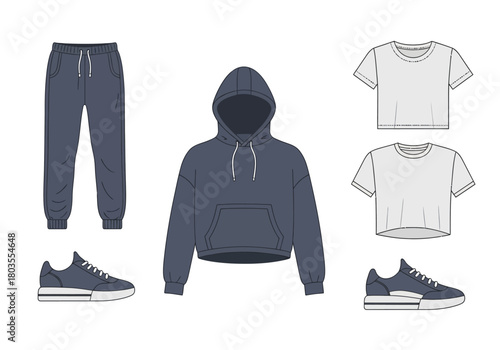 Athleisure Outfit Hoodie Joggers and Sneakers Fashion Set.