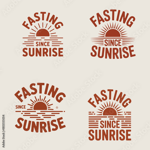 Four Sunrise Fasting Badges with Sun and Waves Design Keywords: fasting, sunrise, sun, waves