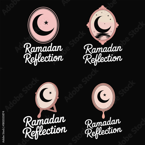 Ramadan Reflection Crescent Moon Mirror Islamic Holiday Symbols star