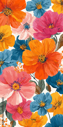 Wallpaper Mural 手描き風のポップでカラフルな花柄パターン Torontodigital.ca