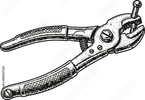 Pliers tool for electrical work or general repairs depicted in a monochrome illustration
