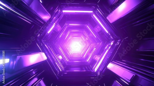 Fototapeta Naklejka Na Ścianę i Meble -  Abstract purple futuristic hexagonal tunnel with glowing light
