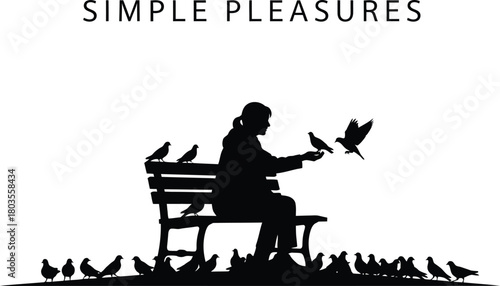 A woman sitting on a bench feeding birds, a moment of simple pleasures