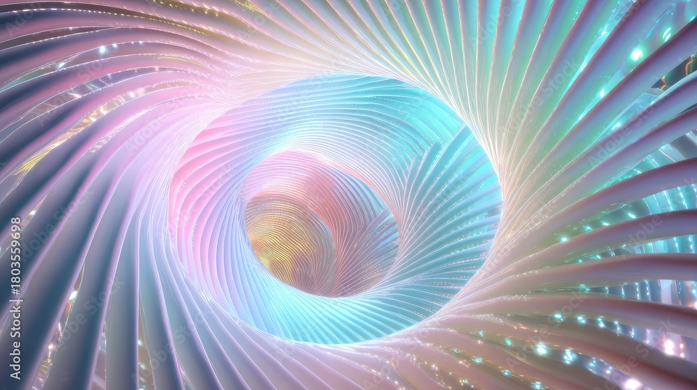 Fototapeta premium Abstract pastel spiral tunnel with iridescent light creating a vortex