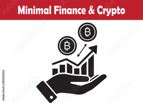 Minimal bitcoin crypto market growth supported by open hand vector illustration