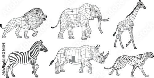 Wildlife animals collection graphic elements isolated