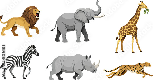 Cartoon african wildlife animals illustrations set isolated
