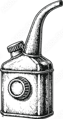 Vintage oil can illustration in black and white for industrial and mechanical themes