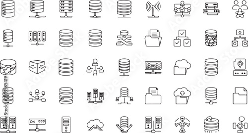 Collection of Server Database and Networking Icons Vector Illustration Outline Style