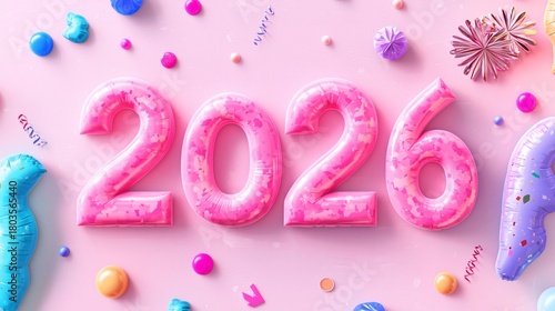 Colorful artistic 2026 typography. 2026 new year celebration.2026 written in three dimensional colorful numbers.