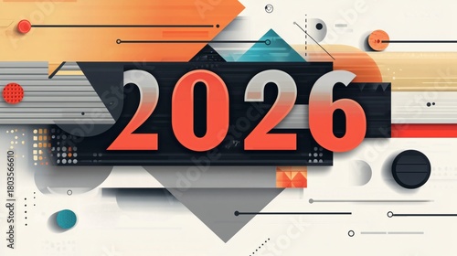 Modern and sleek design featuring 2026 typography. 2026 new year celebration. Minimalist geometric happy new year 2026.