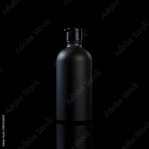 Neon Glow Product Bottle on Glossy Black with Reflection