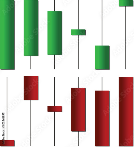 bullish and bearish candlesticks/ candlestick collection/ forex candlestick icons/ trading candle patterns/ bullish candles/ bearish candles/ crypto candlestick vector/ stock market candles