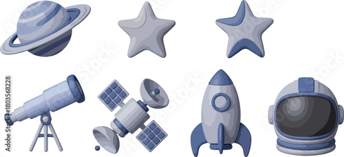 Neon space elements vector illustration