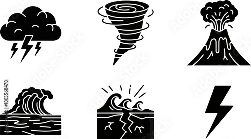 Weather icons tornado volcano storm flood earthquake cloud symbols
