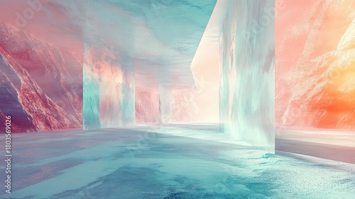 Fototapeta Naklejka Na Ścianę i Meble -  Abstract futuristic tunnel with colorful light and ice