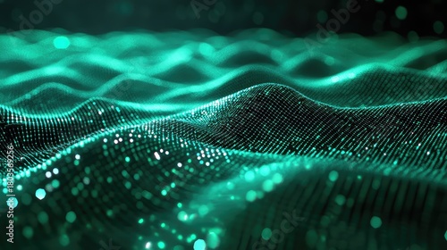 Digital wave particles forming futuristic data network surface