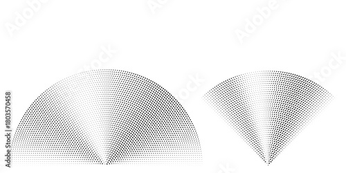 Dotted sound wave signal set. Radial radio and music audio icon collection. Rippled radar vibration element sign bundle. Black curved impulse pack. Echo soundwave symbols. Vector