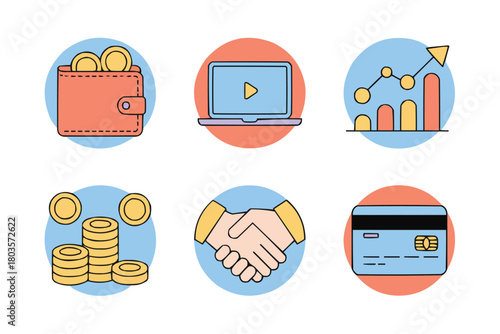 Financial success icons for modern business, investment growth, and secure transactions. Vector illustration for banking, e-commerce, and digital marketing