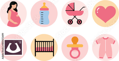 Charming baby icons set for new parents announcements, baby showers, modern nursery decor, and heartfelt congratulations designs