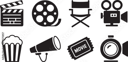 Filmmaking clapperboard symbol represents filmmaking equipment on checkered background