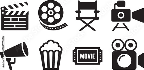 Film clapper board vector icon for video production and edition black symbol