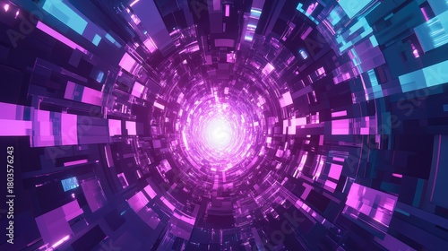 Fototapeta Naklejka Na Ścianę i Meble -  Futuristic digital tunnel with glowing neon light