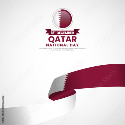 Qatar national day greeting card, square banner background with warving ribbon flag
