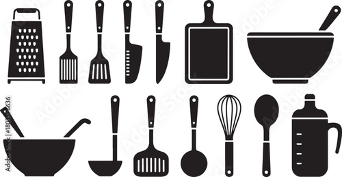 Kitchen Utensils Set Silhouette Vector Collection of Cooking Tools Chef Equipment