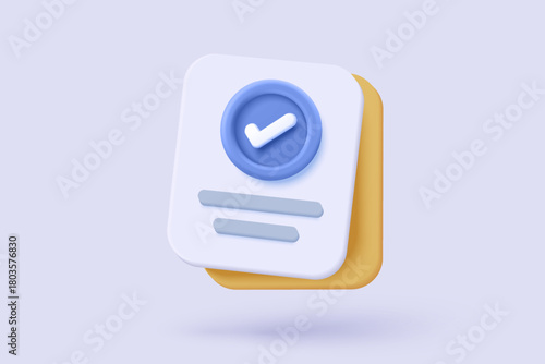 3d icon file task management todo check list, assignment and exam paperwork, work on organization, progress feedback, administration survey. 3d clipboard tick check icon vector render illustration