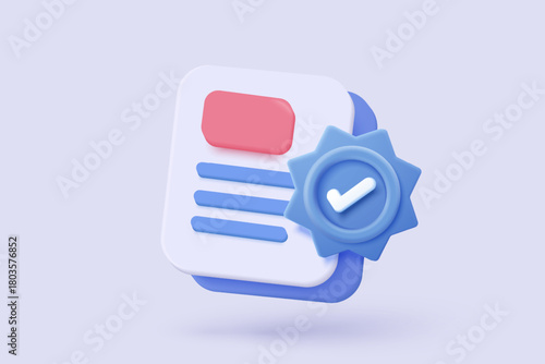 3d icon file task management todo check list, assignment and exam paperwork, work on organization, progress feedback, administration survey. 3d clipboard tick check icon vector render illustration