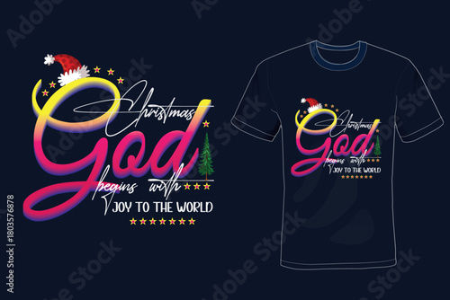 Joy to the World Christmas God Begins With Graphic T-Shirt