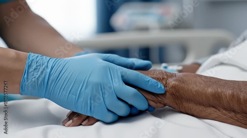 Wallpaper Mural Medical Worker Holds Patient's Hand in Hospital Bed With Compassion Torontodigital.ca