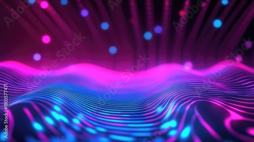 Abstract technology neon wave lines glowing data