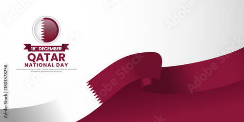 Qatar national day banner background 18th december design element with waving ribbon flag