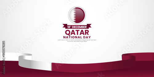 Qatar national day banner background 18th december design element with waving ribbon flag