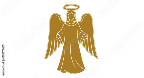 Gold angel silhouette with halo and wings in minimalist design  