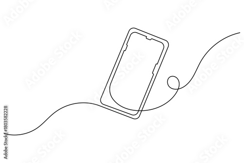 Smart mobile phone continuous one-line drawing  mobile device minimalist outline vector illustration